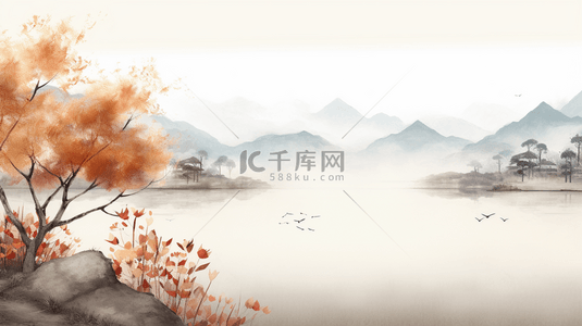 秋季风景插画背景图片_秋季中国风山水风景插画1