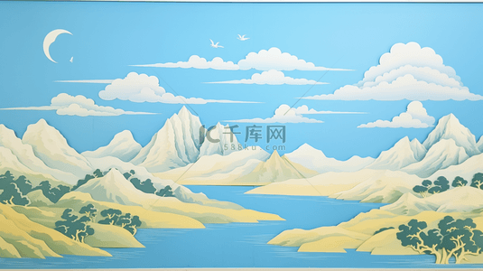 云雾远山背景图片_油画质感青山绿水纹理背景15