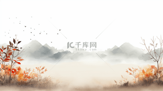 秋季中国风山水风景插画4