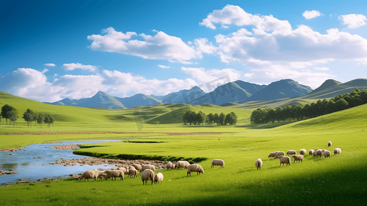 羊群白描摄影照片_辽阔壮丽的草原美景