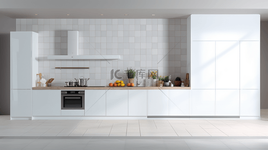 商厨具背景图片_白色简约现代化装修厨房背景3