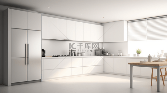 厨房背景图片_白色简约现代化装修厨房背景10