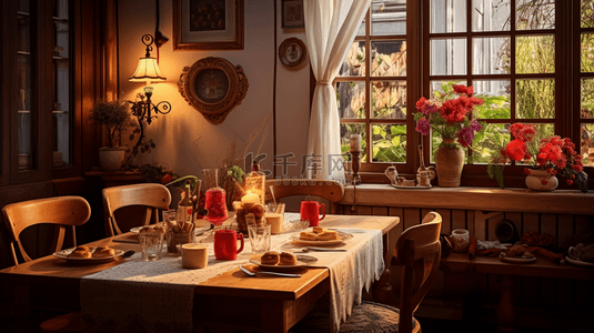 美食古典背景图片_暖黄光下的欧式风格餐厅场景背景8