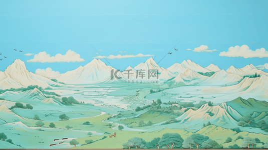 油画质感青山绿水纹理背景27