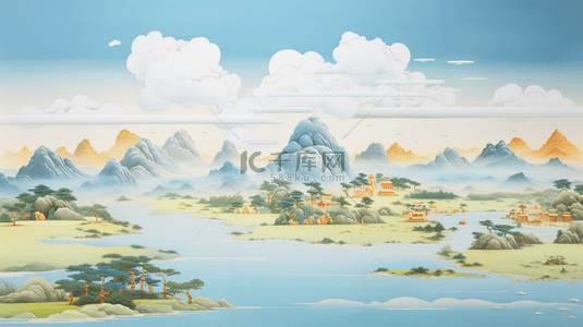 云雾质感背景图片_油画质感青山绿水纹理背景23