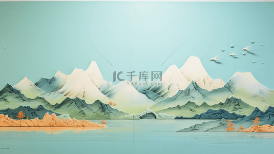 油画质感青山绿水纹理背景35