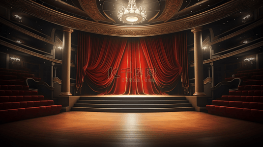 红色幕布舞台背景背景图片_灯光下的舞台展示电商背景1