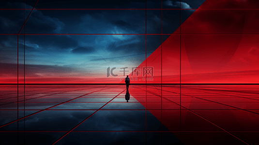 红色的粒子背景图片_站在科技感玻璃空间的人物背影背景4