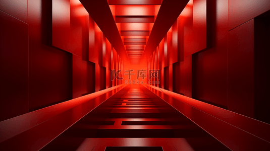 红色科技空间感通向远方的走廊隧道背景5
