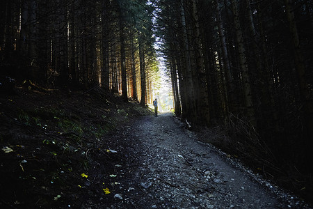 徒步旅行者在森林中徒步旅行德国阿尔加厄富森泰格堡