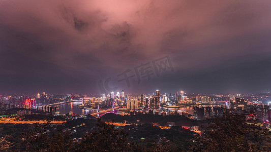 蓝冰科技感重庆大楼城市夜景灯光