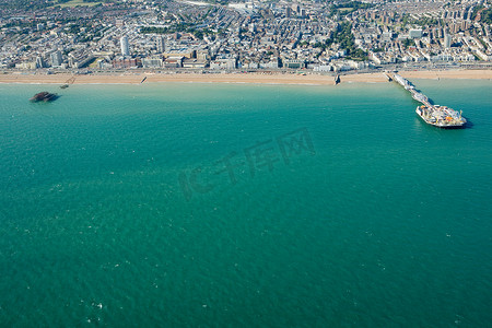 克莱因蓝水波底纹摄影照片_布赖顿海岸鸟瞰