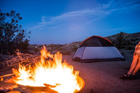 约书亚树国家公园露营地点和火灾美国加利福尼亚州