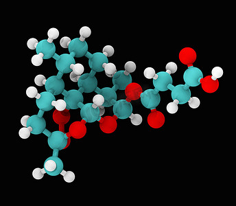 药物分子摄影照片_青蒿琥酯的球棒模型青蒿素类治疗疟疾药物的成员