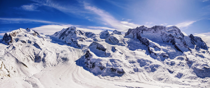 瑞士蒙特罗萨雪山蓝天全景