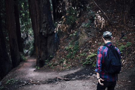 美国加利福尼亚州大苏尔人类行走在森林中的后景