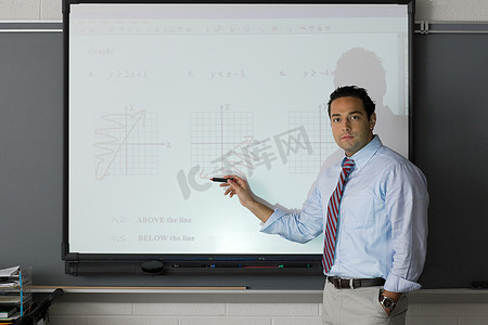 老师指着投影仪屏幕