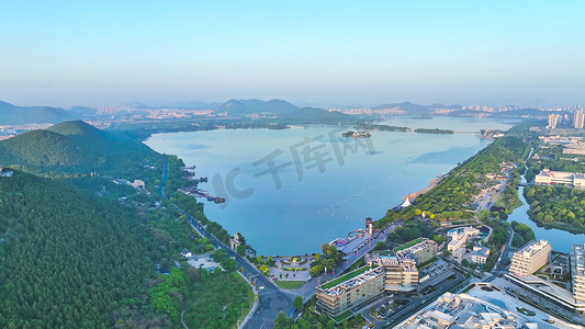 航拍徐州日落云龙湖风景区日落风景