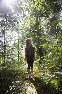 阳光森林里的女孩贝希特斯加登奥伯萨尔茨堡德国巴伐利亚州