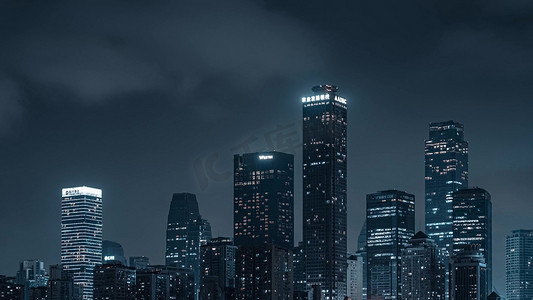 蓝冰科技感重庆大楼城市夜景灯光