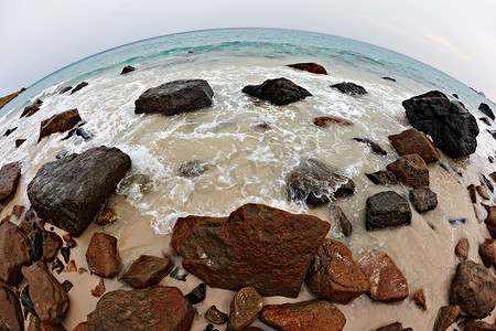 越南同岛白鹤海滩的鱼眼景观