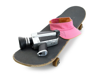 焊接口罩摄影照片_滑板电影摄像机和遮阳板