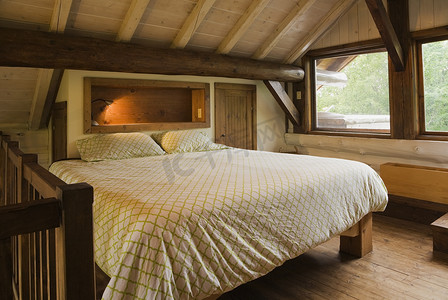 阳台植物摄影照片_主卧木框特大床夹层木屋风格原木之家