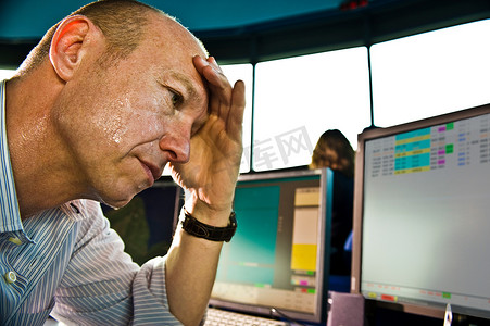情绪面板摄影照片_办公室操作员在电脑前的压力