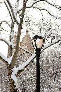 美国纽约市曼哈顿中央公园冬季圣雷莫建筑景观