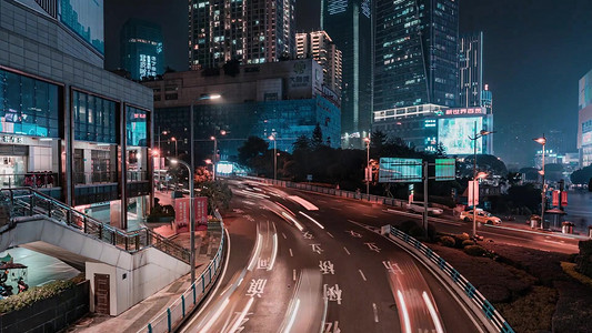 科技感蓝摄影照片_蓝冰科技感重庆大楼城市夜景灯光