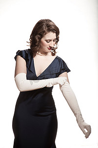 1920年代女性式连衣裙白底调整手套