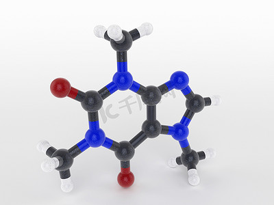 粒子ppt摄影照片_咖啡因分子的球棒模型