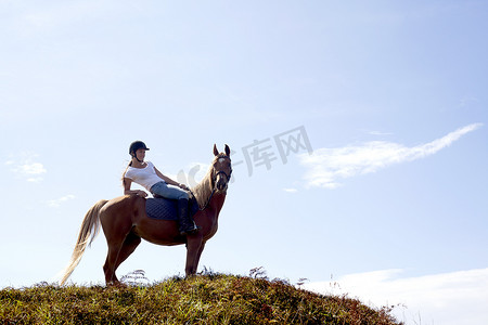 新西兰奥克兰帕基里海滩山顶上的骑马者