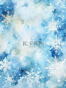 冬天白色雪花背景图片_水彩蓝色背景上美丽的白色雪花8