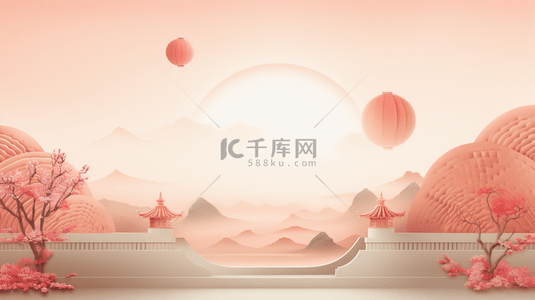 展示墙背景图片_古风C4D迎春节电商背景10