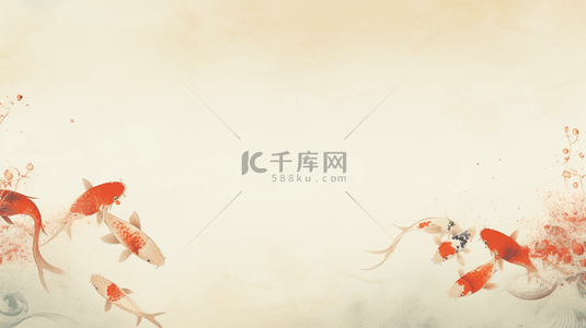 手绘中国风锦鲤鲜花背景17