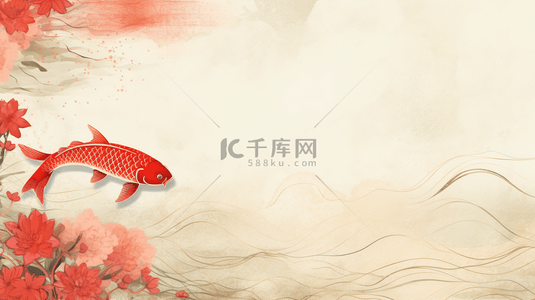手绘中国风水中锦鲤背景1