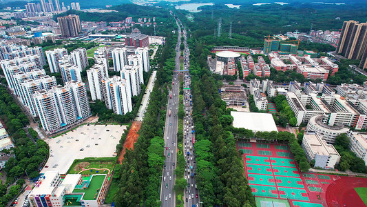 航拍塞车堵车的道路车流