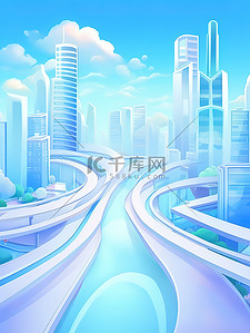 城市建筑道路蓝色背景7