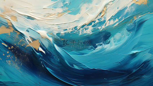 双质感背景图片_金色和海蓝色波浪漩涡油画质感背景12