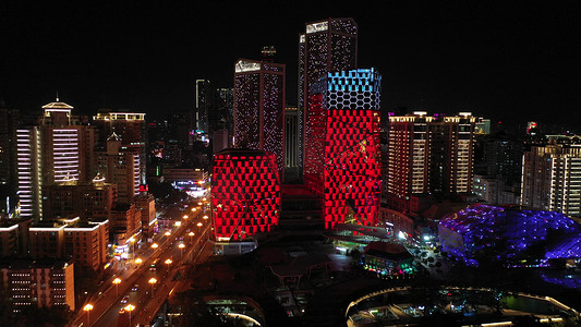 五星党旗摄影照片_广西柳州五星街城市夜景实拍