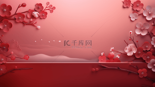 红色C4D中国风春节电商背景20