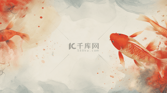 红色锦鲤画背景图片_手绘中国风锦鲤鲜花背景16