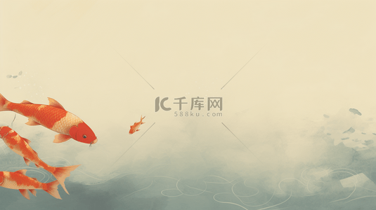 手绘中国风水中锦鲤背景16