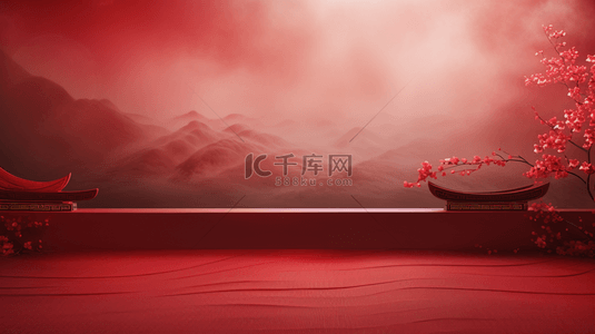 红色c4d中国风背景图片_红色C4D中国风春节电商背景5
