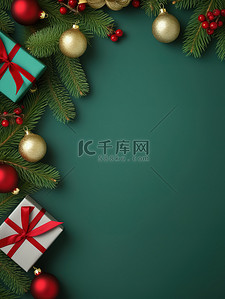 球球礼物背景图片_圣诞节日装饰绿色背景5