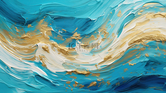 海蓝色背景背景图片_金色和海蓝色波浪漩涡油画质感背景13