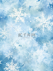 冬天白色雪花背景图片_水彩蓝色背景上美丽的白色雪花10
