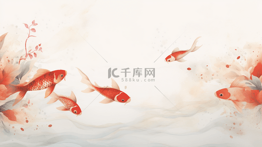 手绘中国风锦鲤鲜花背景12