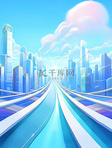 蓝色背景图片_城市建筑道路蓝色背景3